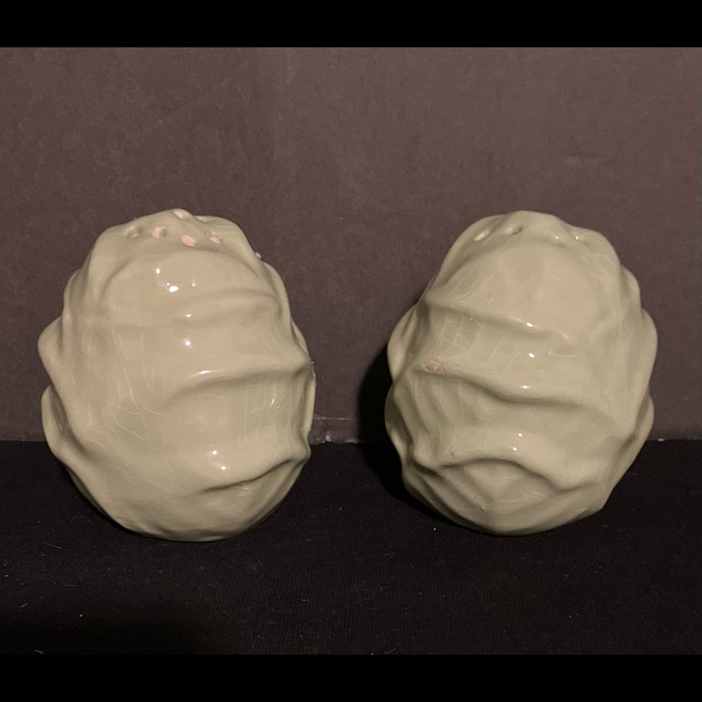 Cabbage Salt & Pepper Shakers - Realistic - Sage Green - approx 2 3/4” tall